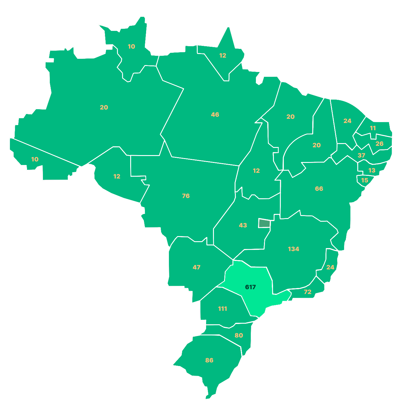 Mapa do Brasil ilustrando a área de atuação